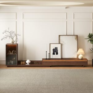 Fero Walnut Extendable TV Stand with Bookshelves & Light(2500mm-3930mm)