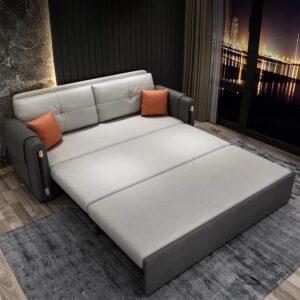 Modern Gray Convertible Full Sleeper Sofa Bed with Storage Leath-Aire Upholstery