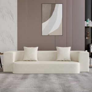 Beige Modern Folding Sofa Bed Leath-Aire Upholstered Full Sleeper