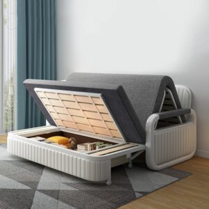 Modern Light Grey Convertible Sleeper Sofa Cotton & Linen Upholstery with Storage