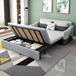Rolla Modern Full Sleeper Sofa Linen Upholstered Convertible Sofa with Storage
