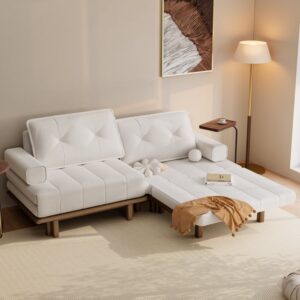 Queen 3-Seater Leather Sofa Bed 79" Convertible Futon Bed with Side Table