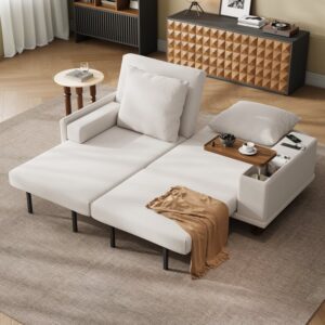 2-Seater Velvet Convertible Futon Sofa Bed with Side Table