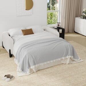 83" Curva Queen White Boucle Pop Up Sleeper Sofa with Mattress Mid Century Modern Sofa Bed
