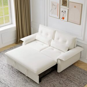 73" Faux Leather Pull Out Sleeper Sofa White Sofa Bed