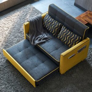 Modern 2 Seat Convertible Sofa Bed Full Sleeper Cotton & Linen Upholstery