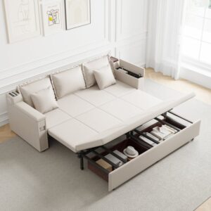 Full Size Grey Upholstered Air Leather Sofa Bed with Storage and Speaker