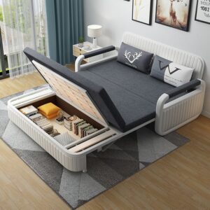 Modern Deep Grey Convertible Sleeper Sofa Cotton & Linen Upholstery with Storage