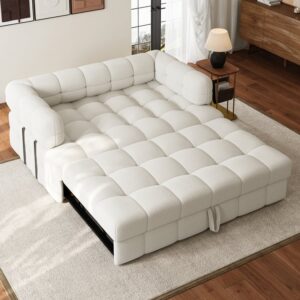 66" Queen 2-Seater Boucle Convertible Pull-out Sofa Bed