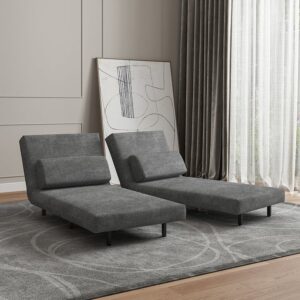 Modern Grey Full Sleeper Sofa Bed Upholstered Convertible Rotatable Cotton & Linen