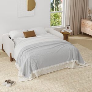 Curva Queen Size White Boucle Pull Out Sleeper Sofa Bed