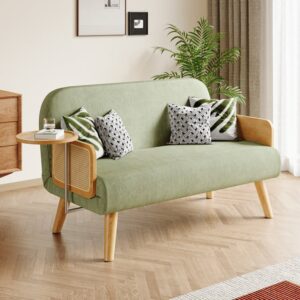 Mid-Century Modern Rattan Daybed Full Sofa Bed Convertible Sleeper Lounge Chair Folding