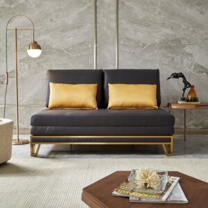 Modern Black Convertible Sofa Bed Tufted Leath-Aire Upholstery