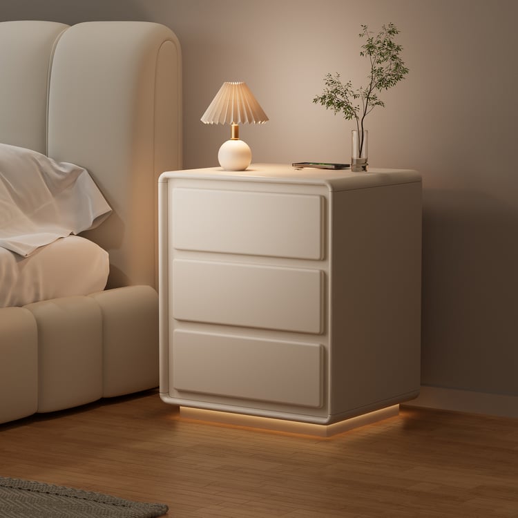 Modern 3-drawer off-white MDF Nightstand with USB and Lighting