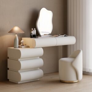 Humply leather dressing table set with mirror and lights (1020mm-1350mm)