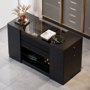 W Modern Black Dresser with Doors & Drawers Walk in Closet Island Jewelry Storage