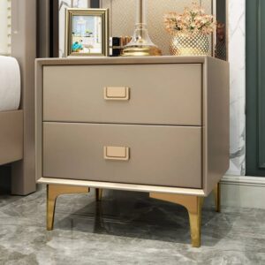 Modern Champagne Nightstand 2 -Drawer Bedside Table in Gold Finish Set of 2