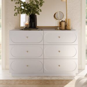 47" Modern Natural 6-Drawer Dresser with Charging Station
