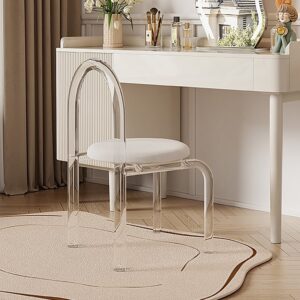 Modern White Vanity Stool with Back Velvet Upholstered Acrylic Vanity Chair for Bedroom