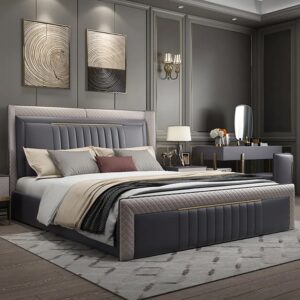 California King Wingback Upholstered Bed Frame