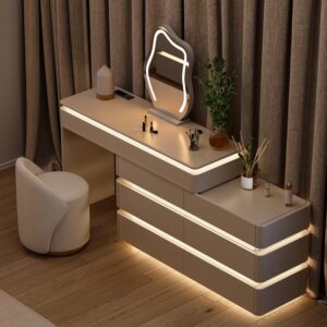 47" Smart Makeup Vanity Set Retractable  Dressing Table with Mirror & Lights