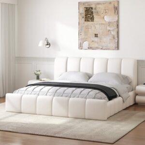 Humply Modern Queen White Leather Upholstered Bed Frame