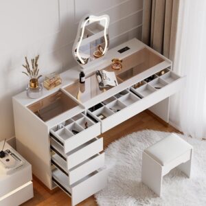 Makeup Vanity Set with Lighted Mirror & Storage