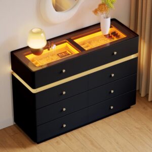 47" Glass Top Walk-in Closet Island 8-Drawer Dresser with Light