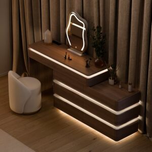 47" Smart Makeup Vanity Set Retractable  Dressing Table with Mirror & Lights