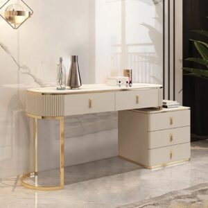 Nordic extendable makeup table with 5 drawer vanity and champagne stone top