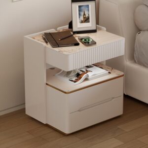 Modern Smart Nightstand with Wireless Charger & Sensor Light & Bluetooth Speakers Sintered Stone Bedisde Table Set of 2