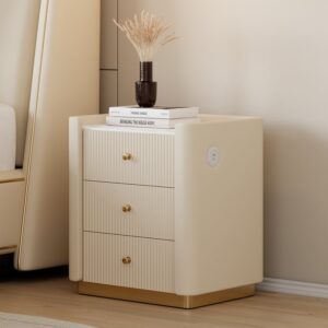 Modern 3-Drawer Nightstand with Sintered Stone Top & USB Port Set of 2