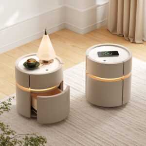Saddle Leather 2-Drawer Smart LED Nightstand with Wireless Charging