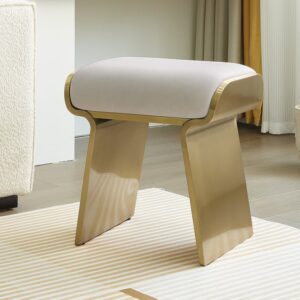 Beige Backless Vanity Stool with Upholstery & Gold Frame丨Homary