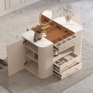 47" Tempered Glass Top Closet Island with Mirror & Jewelry Storage Dresser Vanity