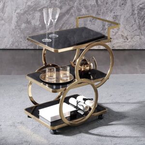 3-Tier Bar Cart with Rolling Wheels & Handle, Black & Gold 25.6"