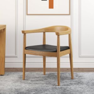 Modern Walnut Dining Chair with Curved Leather Back