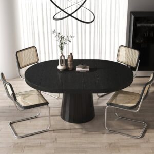 Extendable Dining Table, Japandi 6-Seater Dining Table, Black Dining Table