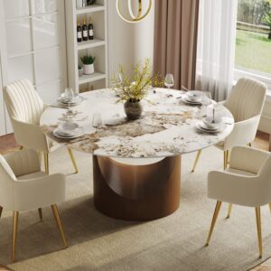 53" Sintered Stone Round Dining Table with Stainless Base Seats 4-6 People