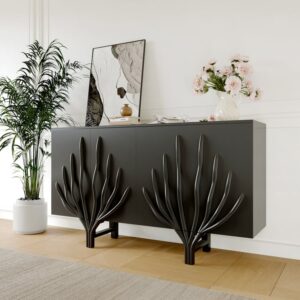 63" Sideboard Branch Design Mid Century Modern Buffet with 2 Doors 2 Shelves