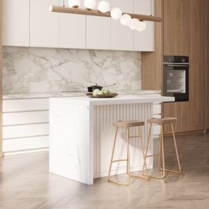 Large White Kitchen Island with Storage Kitchen Cabinet Marble Veneered Top