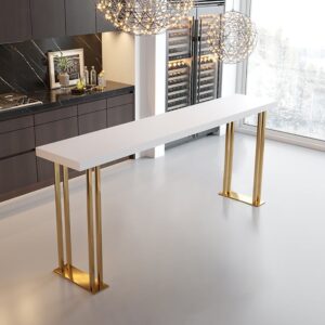 63" White Bar Table, Modern Counter Height Bar Table with Gold Base