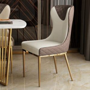 Wingback Dining Chair Modern Brown Upholstered 6-Pieces Side Chair PU Leather