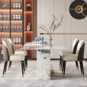 Modern 1800mm Rectangle Sintered Stone Dining Table with 8 Chairs in Gold