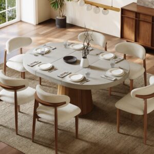 Extendable Japandi 6-Seater Dining Table, Grey Solid Wood Dining Table