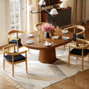 Japandi Walnut Extendable Walnut Dining Table for 6