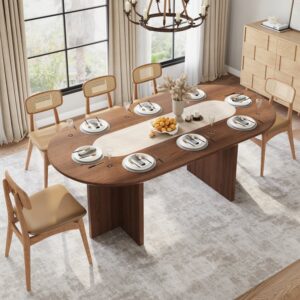 Mid-Century Oval Dining Table: Seats 8, Faux Marble Top