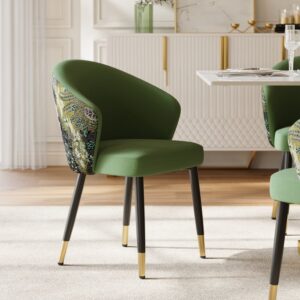 Modern Green Velvet Upholstered Dining Chairs, Set of 4