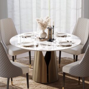 42" Sintered Stone Round Dining Table with Carbon Steel Base Seats 2-4 People
