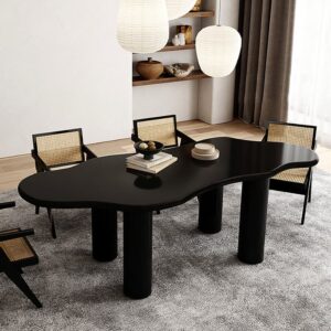 Black 6 Seater Dining Table Modern 4-Leg Design